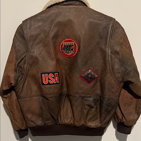 Vintage climate control Brown Leather Aviator Jacket with Patches - Picture 2 of 5